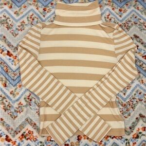 Striped Turtleneck Sweater - Tan and Cream